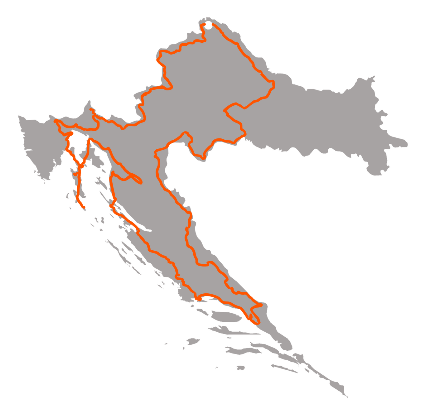 Route map for the ultra-cycling self-supported race across Croatia, showing the 2,200 km loop.